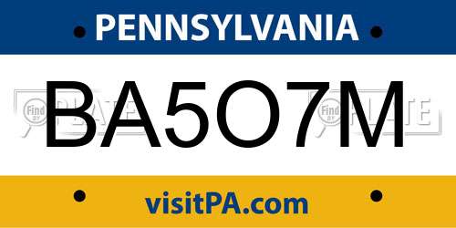 BA5O7M Pennsylvania License Plate