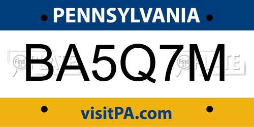 BA5Q7M Pennsylvania License Plate