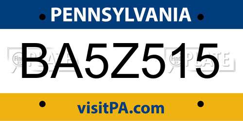 BA5Z515 Pennsylvania License Plate
