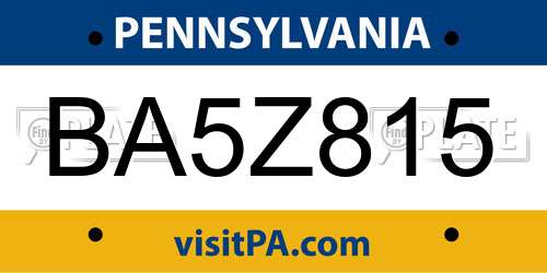 BA5Z815 Pennsylvania License Plate