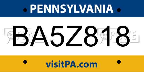 BA5Z818 Pennsylvania License Plate