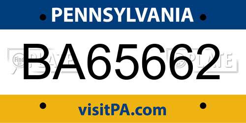 BA65662 Pennsylvania License Plate