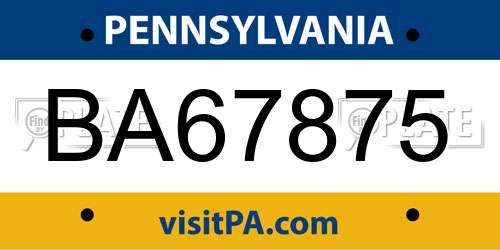 BA67875 Pennsylvania License Plate