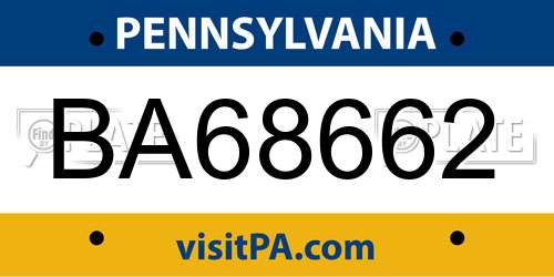BA68662 Pennsylvania License Plate