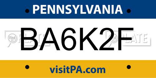 BA6K2F Pennsylvania License Plate