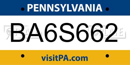 BA6S662 Pennsylvania License Plate