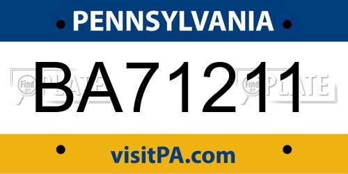BA71211 Pennsylvania License Plate