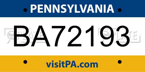 BA72193 Pennsylvania License Plate