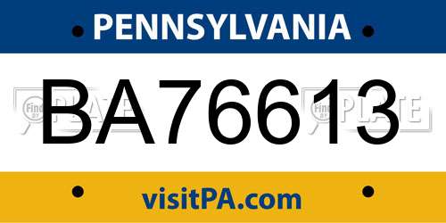 BA76613 Pennsylvania License Plate