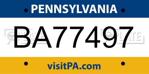 BA77497 Pennsylvania License Plate