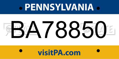 BA78850 Pennsylvania License Plate