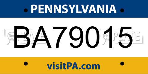 BA79015 Pennsylvania License Plate