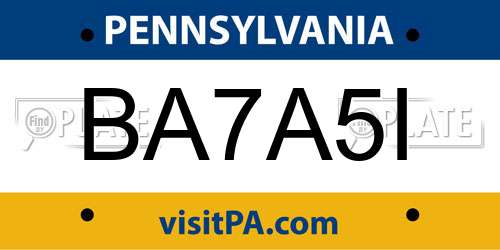 BA7A5I Pennsylvania License Plate