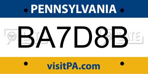 BA7D8B Pennsylvania License Plate