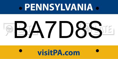 BA7D8S Pennsylvania License Plate