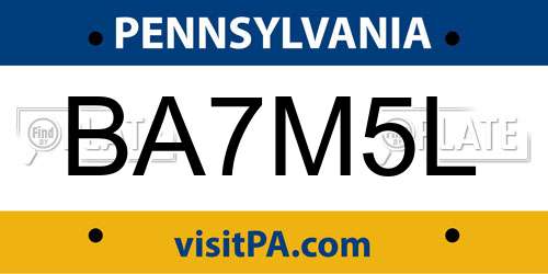 BA7M5L Pennsylvania License Plate