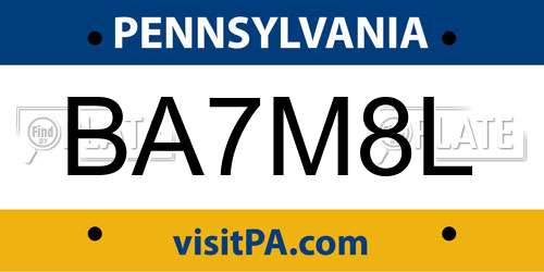 BA7M8L Pennsylvania License Plate