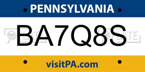 BA7Q8S Pennsylvania License Plate