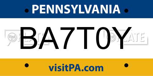 BA7T0Y Pennsylvania License Plate