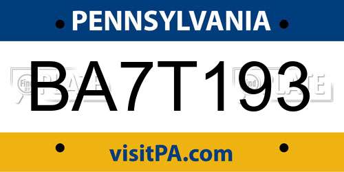 BA7T193 Pennsylvania License Plate
