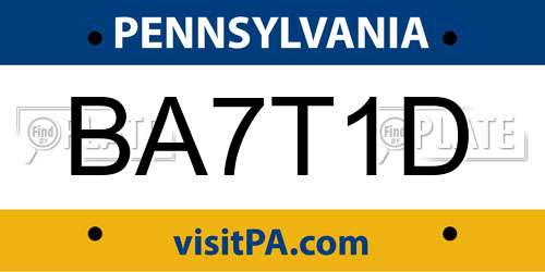 BA7T1D Pennsylvania License Plate