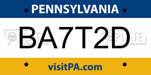 BA7T2D Pennsylvania License Plate