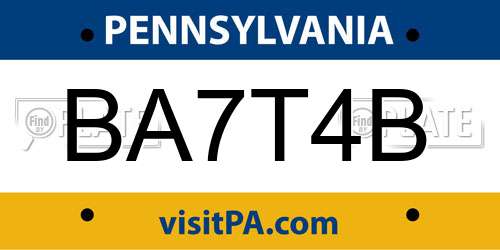 BA7T4B Pennsylvania License Plate