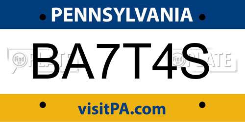 BA7T4S Pennsylvania License Plate