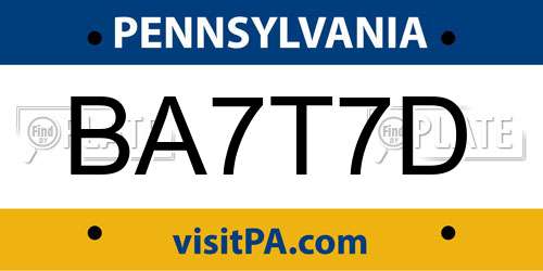 BA7T7D Pennsylvania License Plate