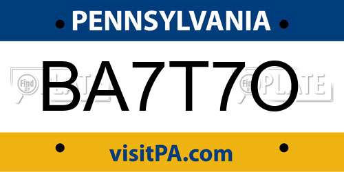 BA7T7O Pennsylvania License Plate