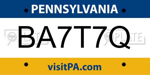 BA7T7Q Pennsylvania License Plate