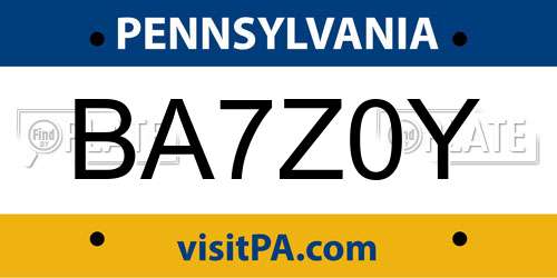 BA7Z0Y Pennsylvania License Plate