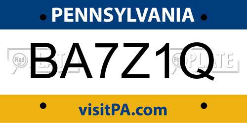 BA7Z1Q Pennsylvania License Plate