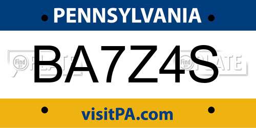 BA7Z4S Pennsylvania License Plate