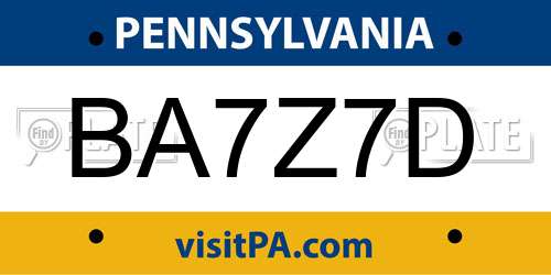 BA7Z7D Pennsylvania License Plate