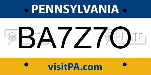 BA7Z7O Pennsylvania License Plate