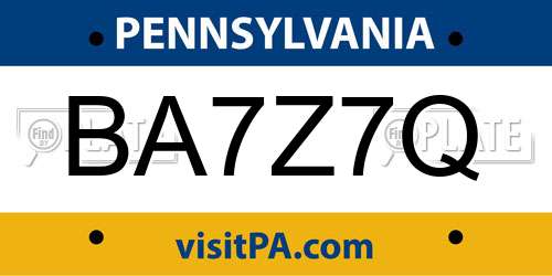 BA7Z7Q Pennsylvania License Plate