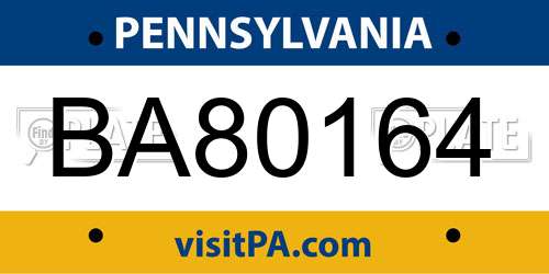 BA80164 Pennsylvania License Plate