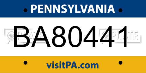 BA80441 Pennsylvania License Plate