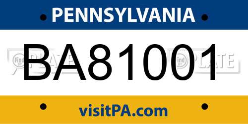 BA81001 Pennsylvania License Plate