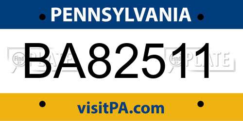 BA82511 Pennsylvania License Plate