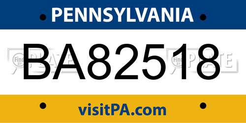 BA82518 Pennsylvania License Plate
