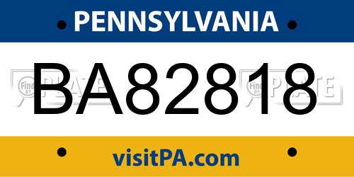 BA82818 Pennsylvania License Plate