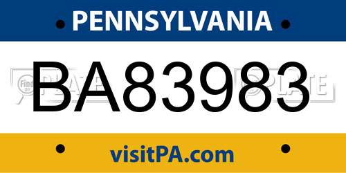 BA83983 Pennsylvania License Plate