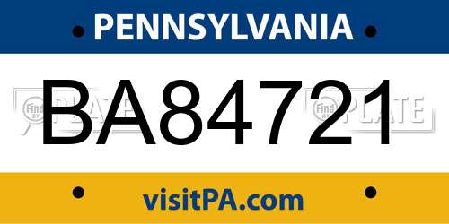 BA84721 Pennsylvania License Plate