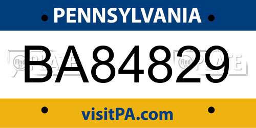 BA84829 Pennsylvania License Plate