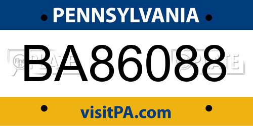 BA86088 Pennsylvania License Plate