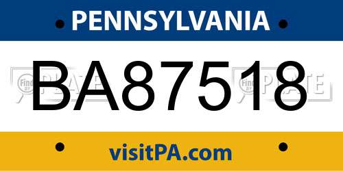 BA87518 Pennsylvania License Plate
