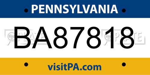 BA87818 Pennsylvania License Plate