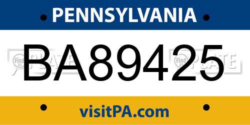 BA89425 Pennsylvania License Plate